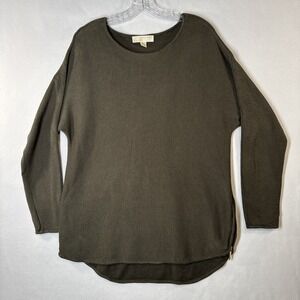 Michael Kors Dark Green Knit Sweater Quiet Luxury Core Side Zipper Accents Sz L